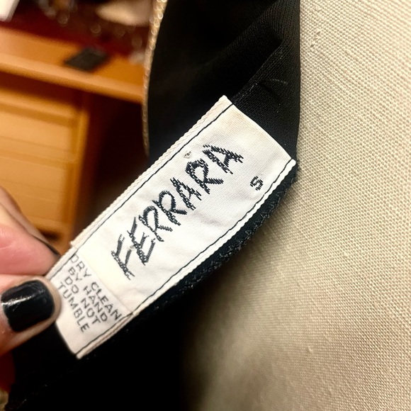 Vintage Ferrara Black Body Con Dress with Silver Mesh Details Small/Medium - Picture 6 of 7